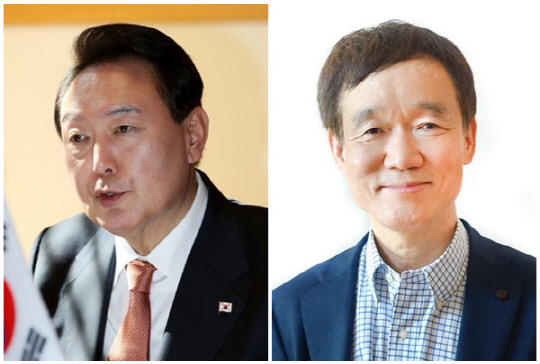 윤석열 대통령(왼쪽)과 성원용 서울대학교 전기·정보공학부 명예교수. <디지털타임스 DB, 연합뉴스>